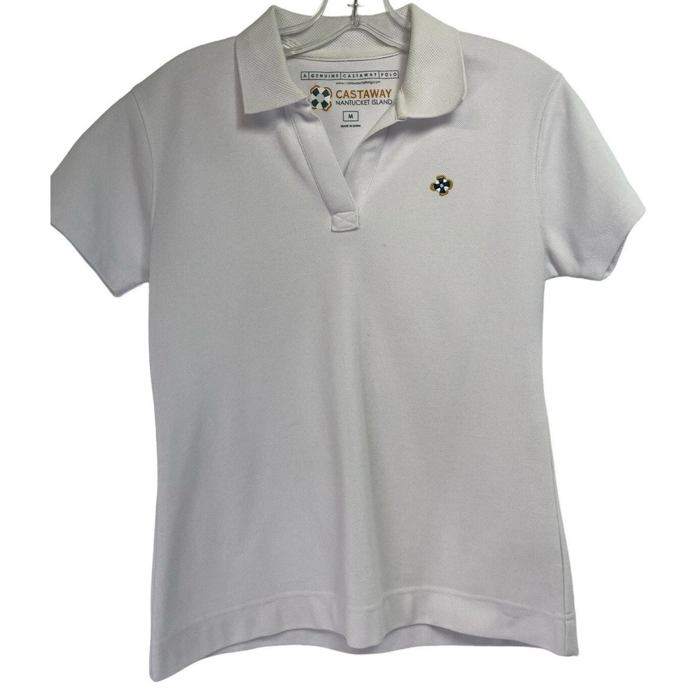 Castaway‎ Nantucket Island Womens Sz Medium White Polo Shirt (U27) NW/OTs